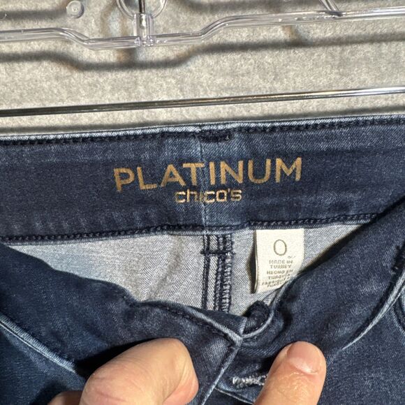 Chicos Platinum Jeans Womens Size 0 Reg Slim Tapered Mid Rise Denim Dark Blue - Picture 2 of 8